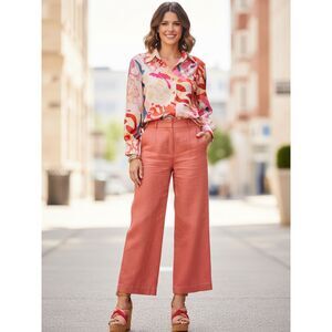 Love + Harmony Floral Abstract Button Front Top - Size S - Orange Accents